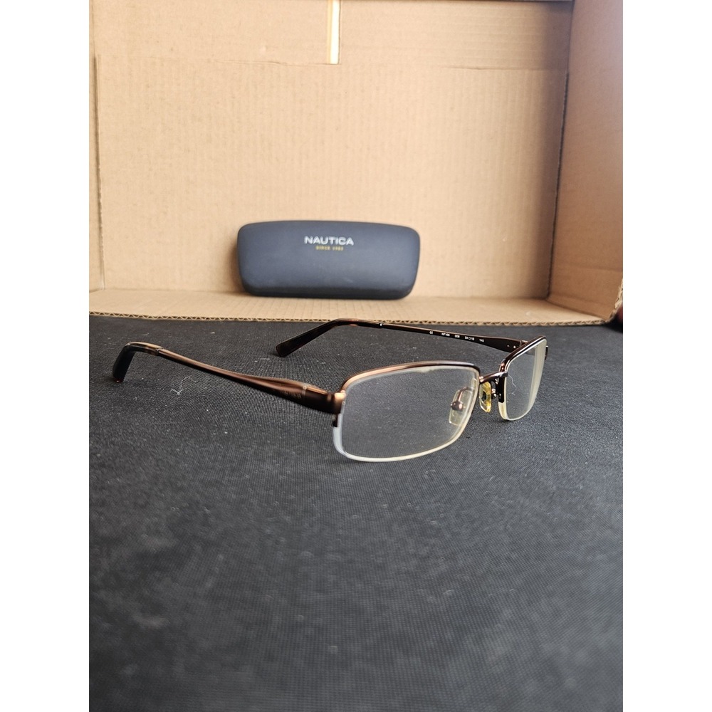 Nautica N7166 006 Eyeglasses Frames 54-18-140 Brown Semi Rimless w/ Case
